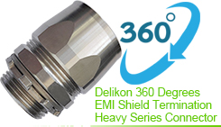 Delikon EMI RFI Shielding Heavy Series Over Braided Flexible Conduit and 360 Degrees EMI RFI Shield Termination Heavy Series Connector reduce EMI RFI interference, ensuring signal integrity and reliability in various applications like telecom, audio video, and industrial automation.