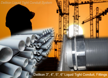 Delikon produces a whole range of big size metal liquid tight conduit and liquid tight fittings to meet your cables protection requirement in big construction and engineering projects.