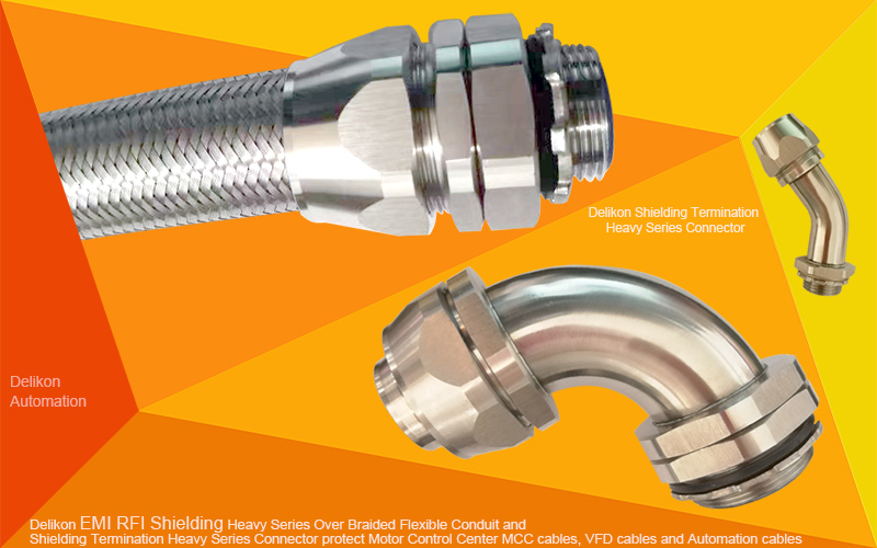 Delikon EMI RFI Shielding Heavy Series Over Braided Flexible Conduit and EMI RFI Shielding Termination Heavy Series Connector can help minimize risk to automation and process control applications, ensuring operational reliability in industries where negating unplanned cable maintenance is a priority.