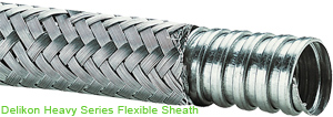 Delikon Heavy Series Flexible Sheath Over Braided Flexible Metal Conduit with external stainless steel braiding and Heavy Series Fittings for steel manufacturing plant Automation revamping cable protection